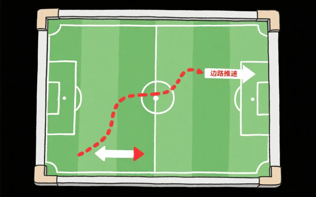 战术板上标记加拿大红白箭头与反击路线的示意风格插画
